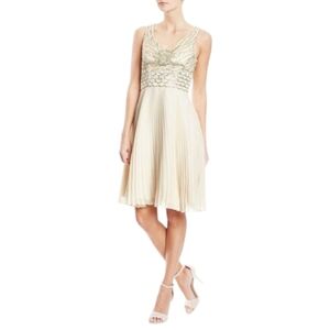 NEW Sue Wong Champagne Gold Embroidered Cocktail Dress Size 4/6